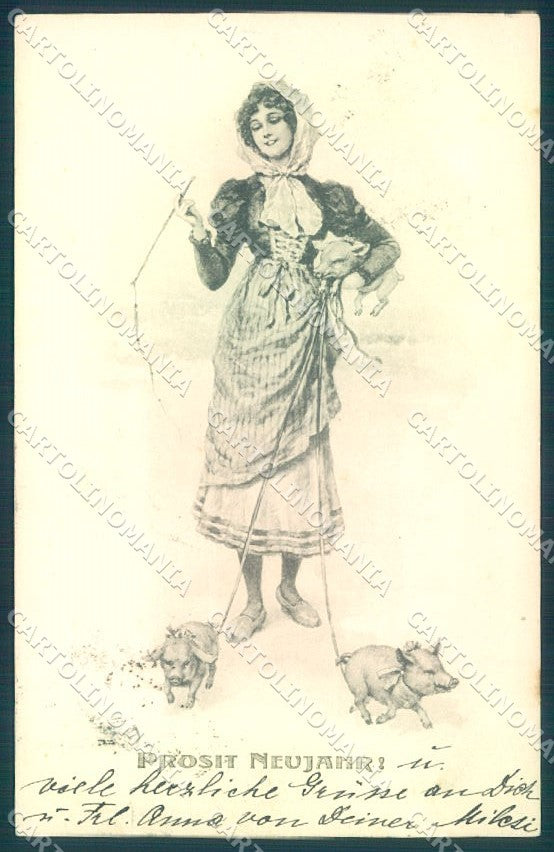 Artist Signed Lady Pig Theo Stroefer 206-4 cartolina postcard TW1573 – fronte