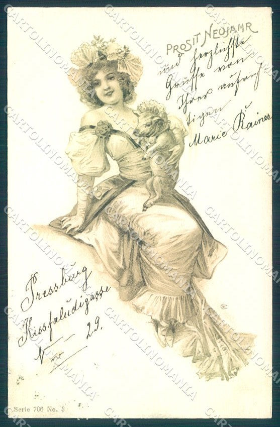 Artist Signed Geiger Lady Pig New Year serie 706-3 cartolina postcard TW1574 – fronte