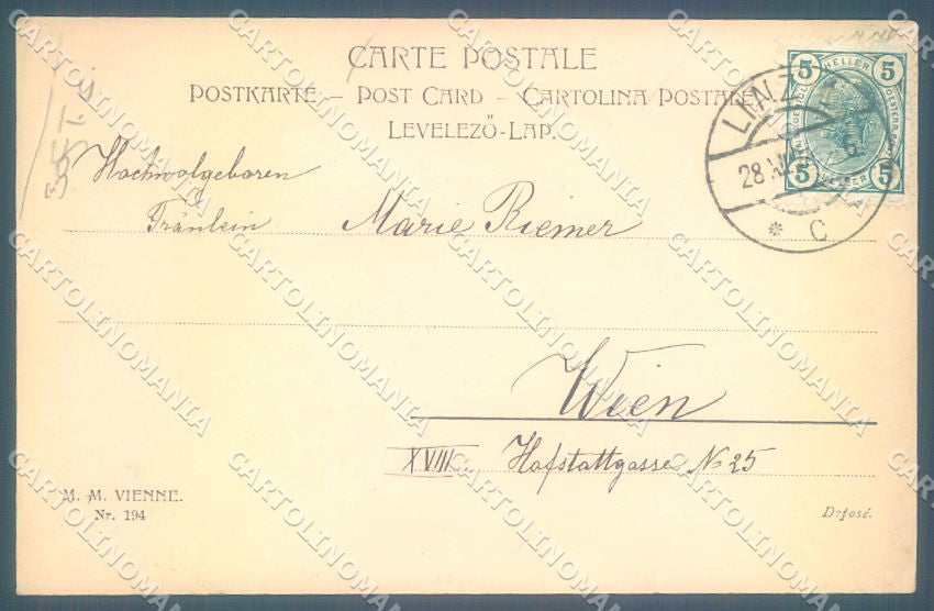 Artist Signed Girl Pig Viennoise MM Vienne 194 SOFT CREASE postcard TW1585 – retro