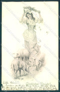 Artist Signed New Year Viennoise Lady Pig MM Vienne cartolina postcard TW1586 – fronte