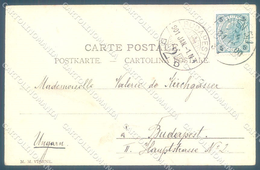 Artist Signed New Year Viennoise Lady Pig MM Vienne cartolina postcard TW1586 – retro