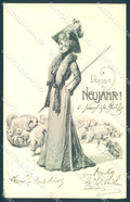 Artist Signed New Year Viennoise Lady Pig serie 841 cartolina postcard TW1591 – fronte
