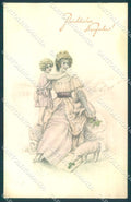 Artist Signed Lady Girl Pig New Year Viennoise serie 2572 postcard TW1593 – fronte