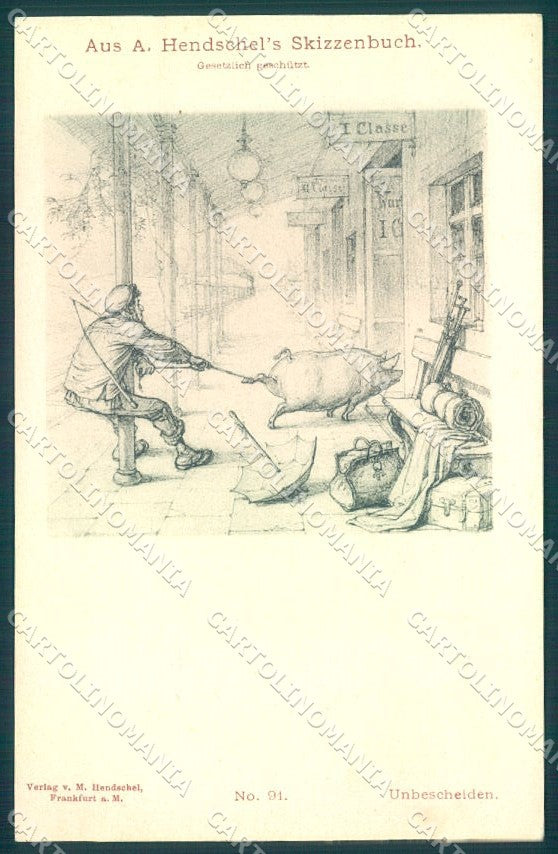 Artist Signed Hendschel Pig Man Skizzenbuch serie 91 cartolina postcard TW1594 – fronte