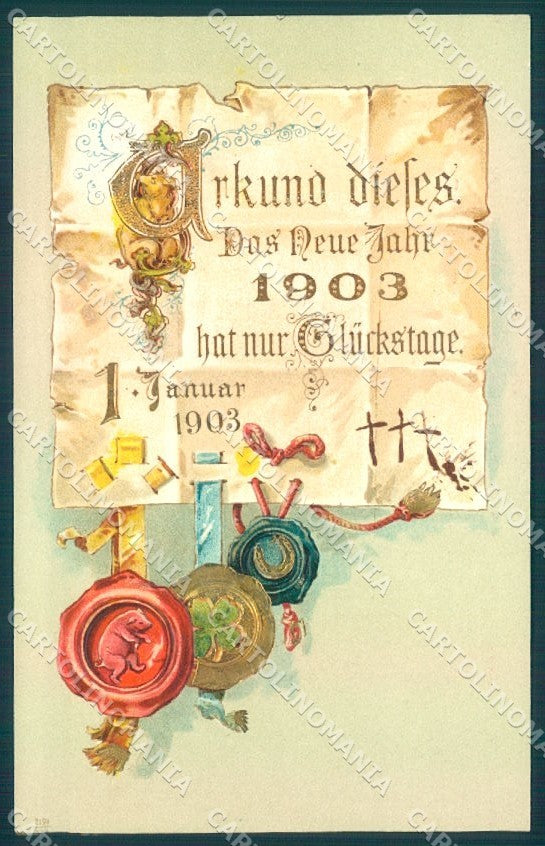 New Year 1903 Pig Four Leaf Clover Horseshoe Relief cartolina postcard TW1597 – fronte