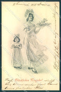 Artist Signed New Year Lady Girl Pig Viennoise MM Vienne 194 postcard TW1599 – fronte