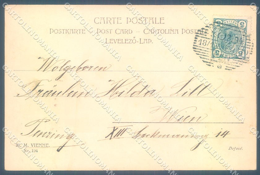 Artist Signed New Year Lady Girl Pig Viennoise MM Vienne 194 postcard TW1599 – retro
