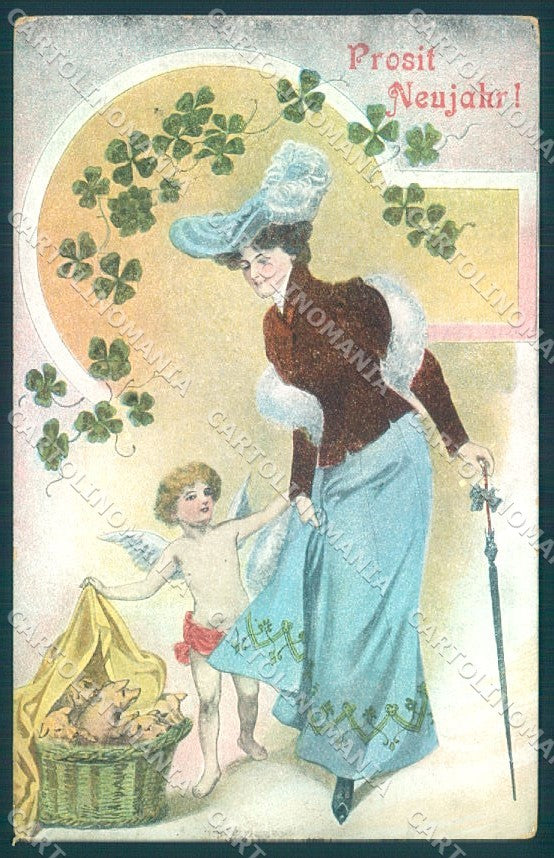 Artist Signed Year Fashion Lady Cupid Pig Four Leaf Clover serie 940 pc TW1600 – fronte