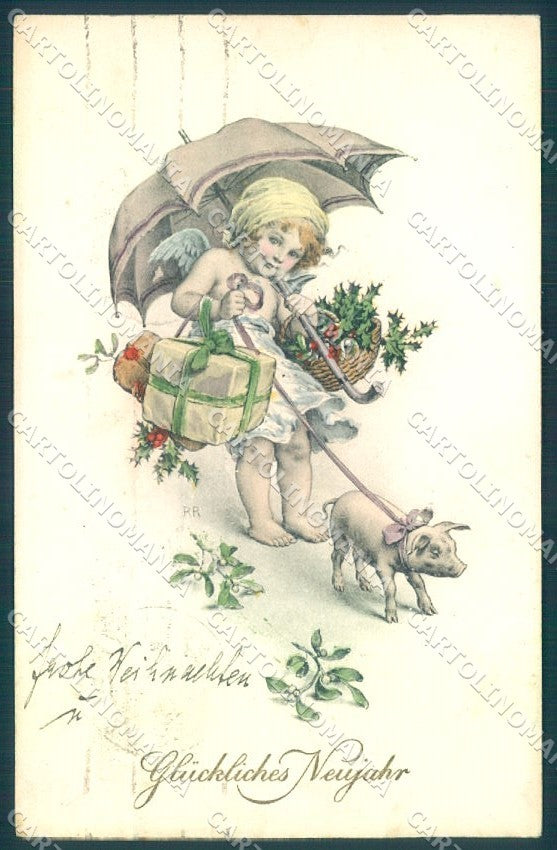 Artist Signed Rossler Cupid Pig MM Vienne 401 Viennoise postcard TW1601 – fronte
