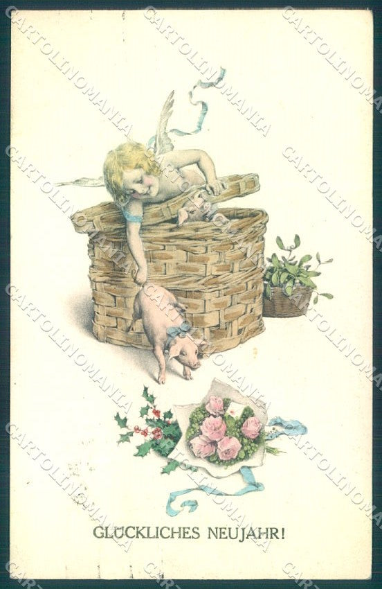 Artist Signed Rossler ? Cupid Pig MM Vienne 288 cartolina postcard TW1602 – fronte