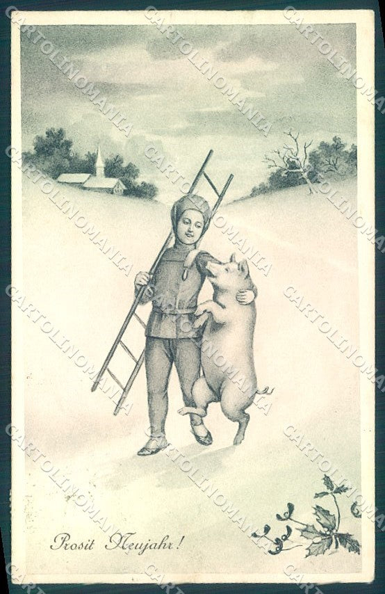 Artist Signed New Year Pig Chimney Sweep Boy RFWI serie 74 postcard TW1612 – fronte