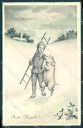 Artist Signed New Year Pig Chimney Sweep Boy RFWI serie 74 postcard TW1612 – fronte