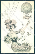 Artist Signed New Year Lady Pig Four Leaf Clover PFB serie 1940 postcard TW1616 – fronte