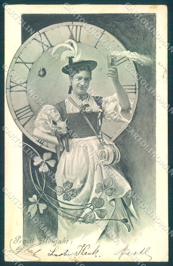 Artist Signed Scolik Toasting Lady Pig serie 1076 CREASED TEAR postcard TW1619 – fronte