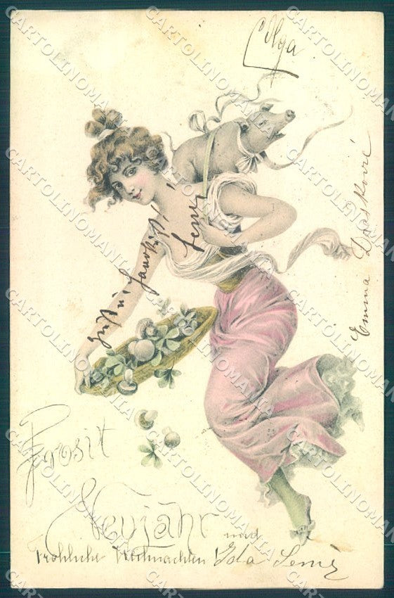 Artist Signed Year Lady Pig Mushroom Four Leaf Clover PFB serie 1940 pc TW1623 – fronte