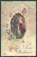 Greetings Augurali Couple Pig Lucky Charm Violet serie 13 postcard TW1634 – fronte