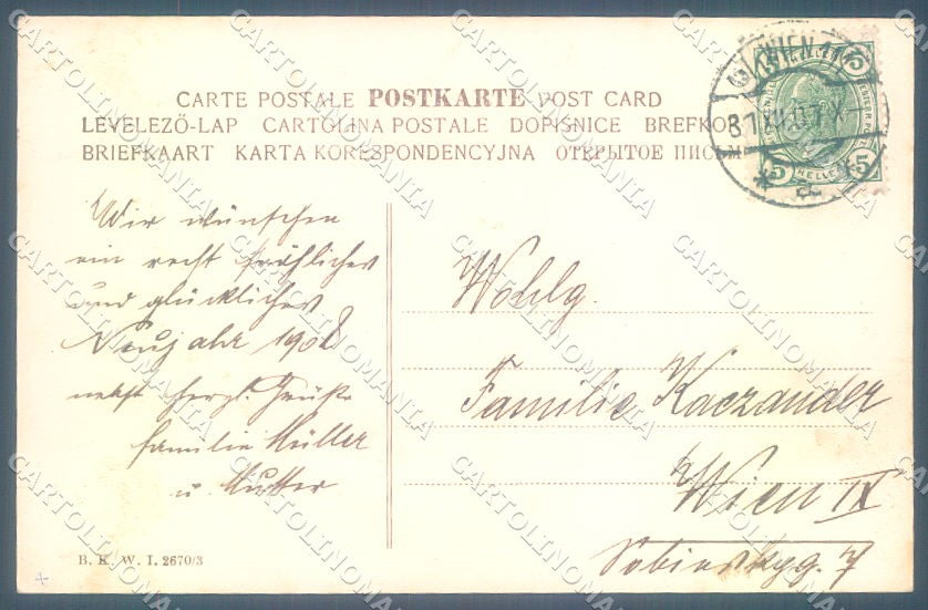 Artist Signed New Year Child Pig BKWI 2670-3 cartolina postcard TW1637 – retro