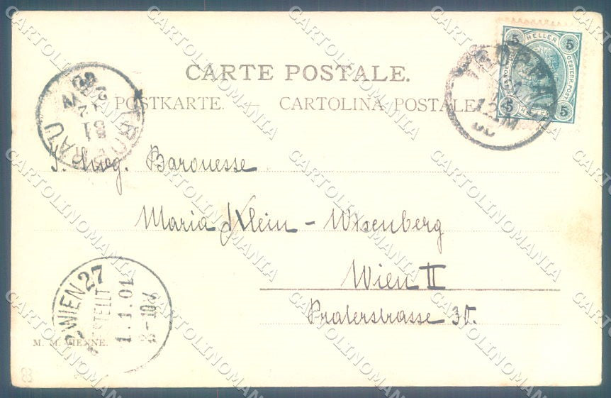 Artist Signed New Year Lady Pig Viennoise MM Vienne cartolina postcard TW1639 – retro