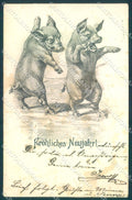 Animals Pig Dance New Year cartolina postcard TW1641 – fronte