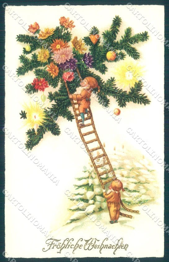 Christmas Gnome Flower Amag 2465 cartolina postcard TW1644 – fronte