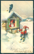 New Year Gnome Snow Crow EAS 5086 CORNER CREASE cartolina postcard TW1655 – fronte