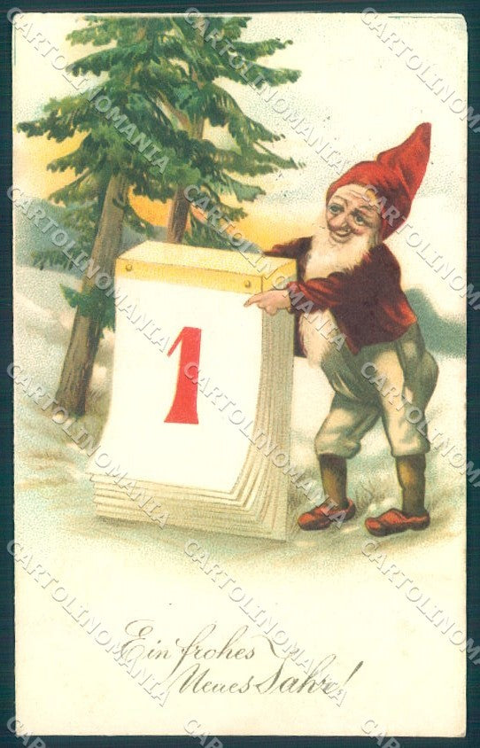 New Year Gnome serie 3890 CORNER CREASES cartolina postcard TW1658 – fronte