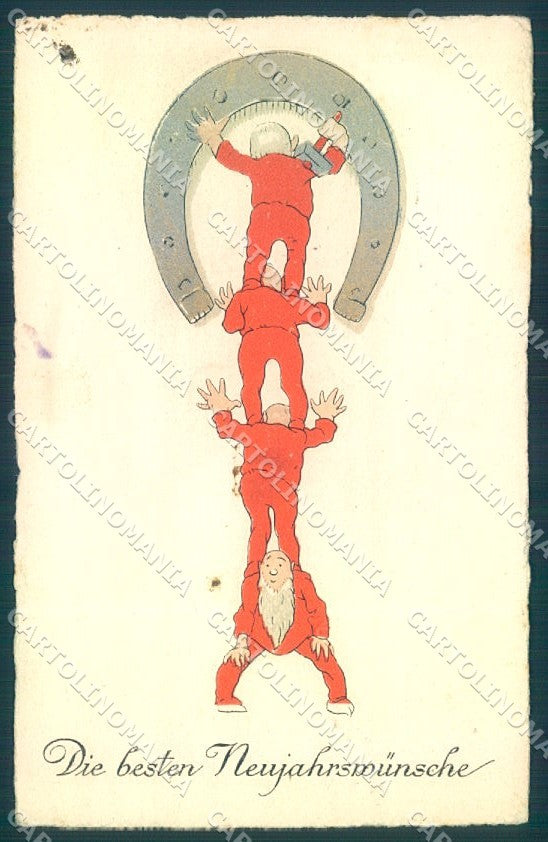 Greetings Augurali Gnome Horseshoe cartolina postcard TW1665 – fronte