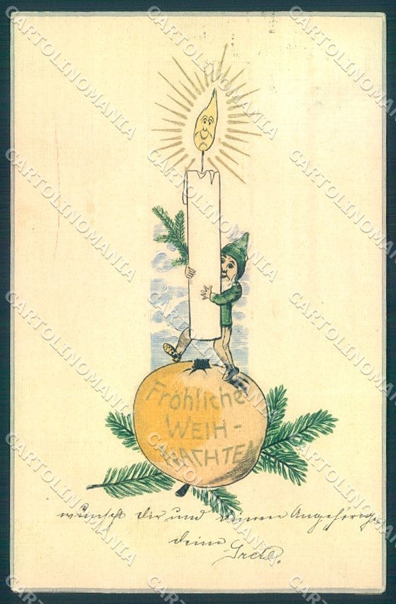 Greetings Augurali Christmas Gnome Relief cartolina postcard TW1666 – fronte