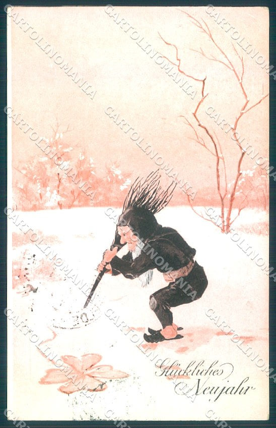 Artist Signed Gnome Chimney Sweep New Year BKWI 2703-1 CORNER CREASE pc TW1667 – fronte