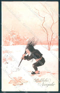 Artist Signed Gnome Chimney Sweep New Year BKWI 2703-1 CORNER CREASE pc TW1667 – fronte