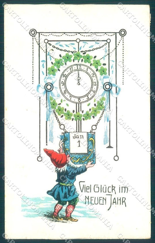 Greetings New Year Gnome serie 484 cartolina postcard TW1669 – fronte