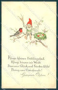 Greetings Easter Egg Gnome Bird GLUED BACK REPLACED cartolina postcard TW1671 – fronte