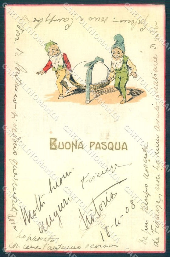 Greetings Easter Gnome Egg UNGLUED cartolina postcard TW1674 – fronte
