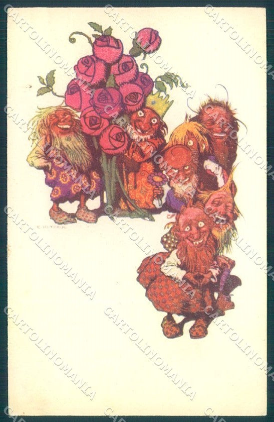 Artist Signed Kutzer Gnome Flower cartolina postcard TW1680 – fronte
