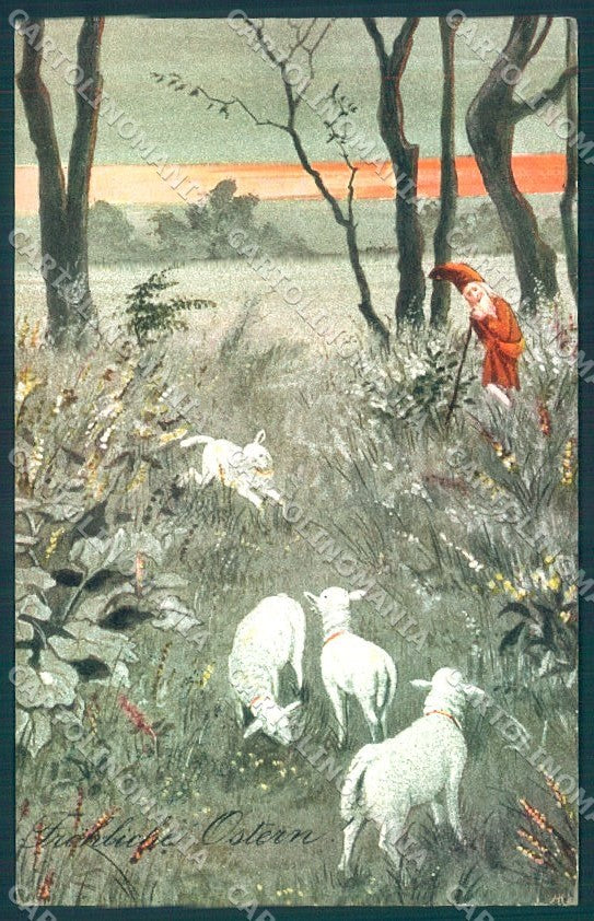 Artist Signed Gnome Sheep Easter BKWI 4056-4 cartolina postcard TW1681 – fronte