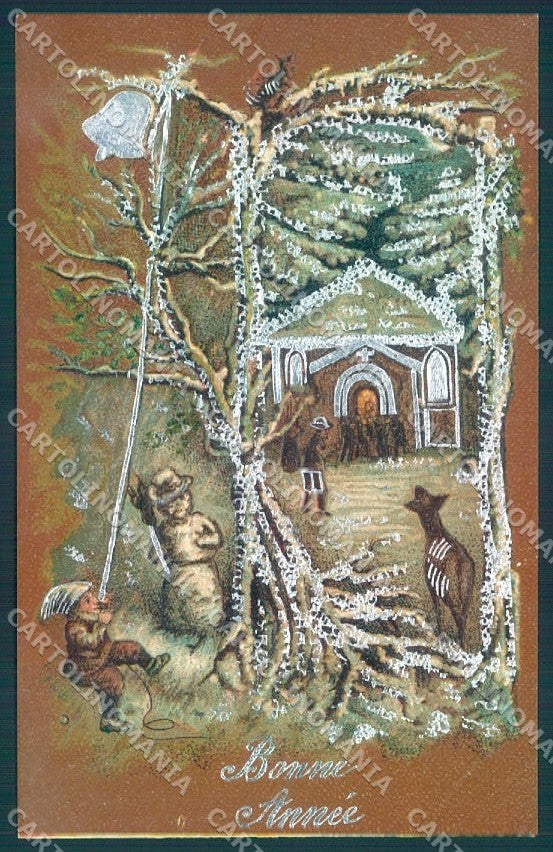 Greetings New Year Gnome Snowman Silver Relief serie 211 postcard TW1684 – fronte