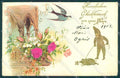 Greetings Year Gnome Pig Four Leaf Clover Swallow Flower Silk Relief pc TW1690 – fronte
