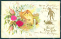 Greetings New Year Gnome Pig Four Leaf Clover Flower Silk Relief postcard TW1691 – fronte