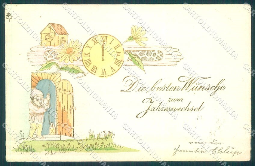 Greetings New Year Gnome Flower serie 47 Relief cartolina postcard TW1698 – fronte