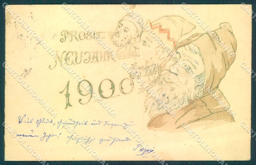 Greetings New Year 1900 Gnome Relief cartolina postcard TW1703 – fronte