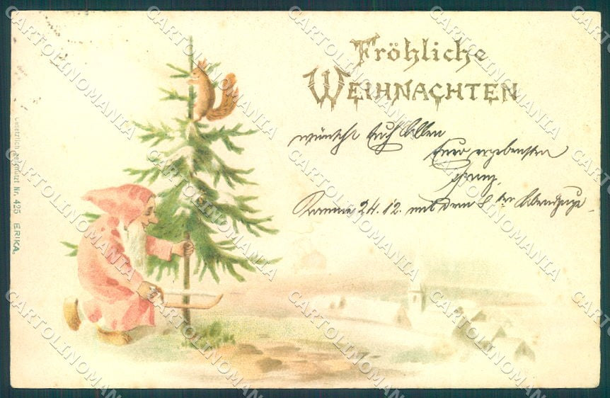 Greetings Christmas Gnome Squirrel Erika 425 Relief cartolina postcard TW1705 – fronte