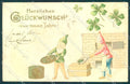 Greetings New Year Gnome Four Leaf Clover Money Relief cartolina postcard TW1706 – fronte