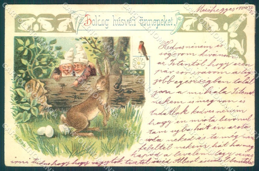 Artist Signed TV Easter Egg Hare Gnome CREASE cartolina postcard TW1714 – fronte