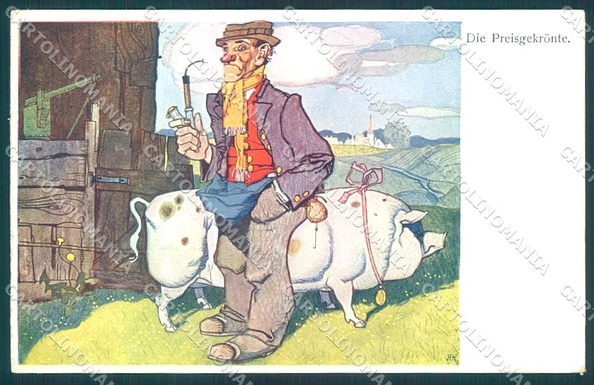 Artist Signed Pig Man Medal BKWI 267-6 Die PreisgeKronte postcard TW1727 – fronte