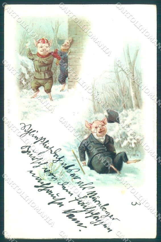 Animals Dressed Pig Boehme 732 cartolina postcard TW1731 – fronte