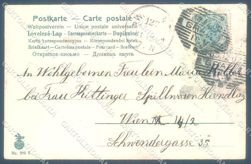 Greetings New Year Pig Violet serie 209 Silk cartolina postcard TW1734 – retro