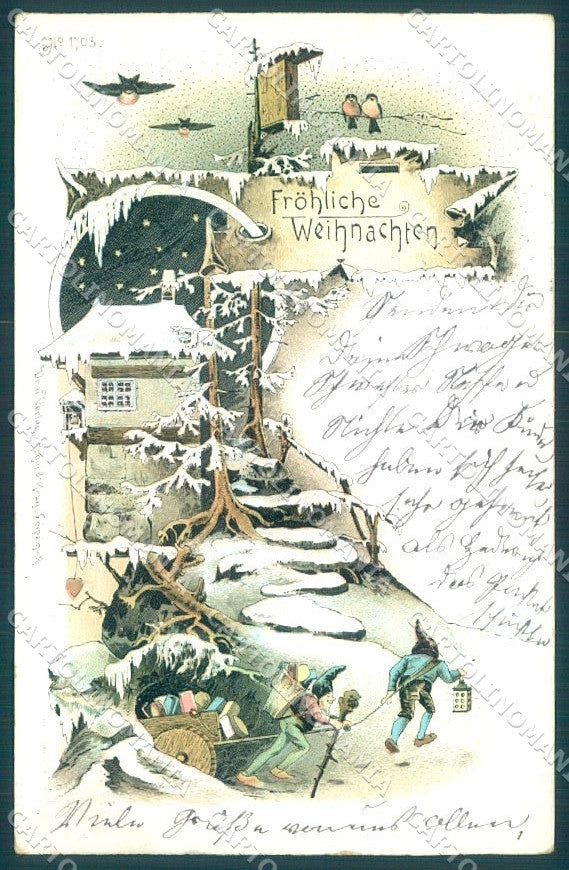 Greetings Christmas Gnome Snow Regel Krug serie 1703 cartolina postcard TW1736 – fronte