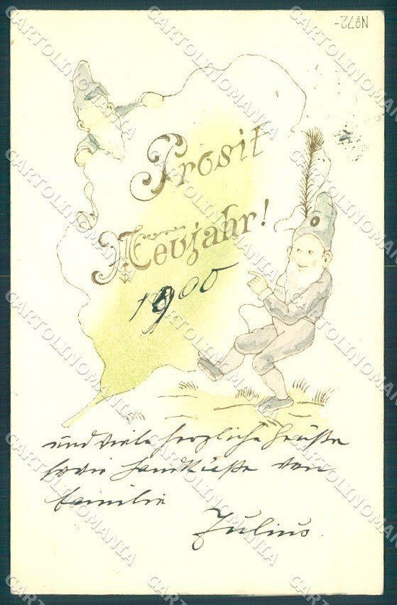 Greetings New Year 1900 Gnome Relief serie 72 cartolina postcard TW1737 – fronte