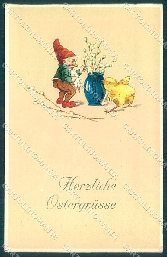 Greetings Easter Gnome Chick Relief HWB serie 3007 cartolina postcard TW1738 – fronte