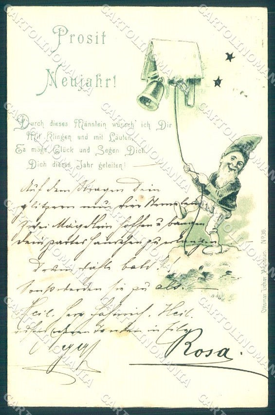 Greetings New Year Gnome Zieher 36 CORNER CREASE cartolina postcard TW1744 – fronte
